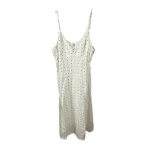 Domi‎ NWT Women's 100% Organic Cotton Slip Dress White Embroidered Nightgown- M